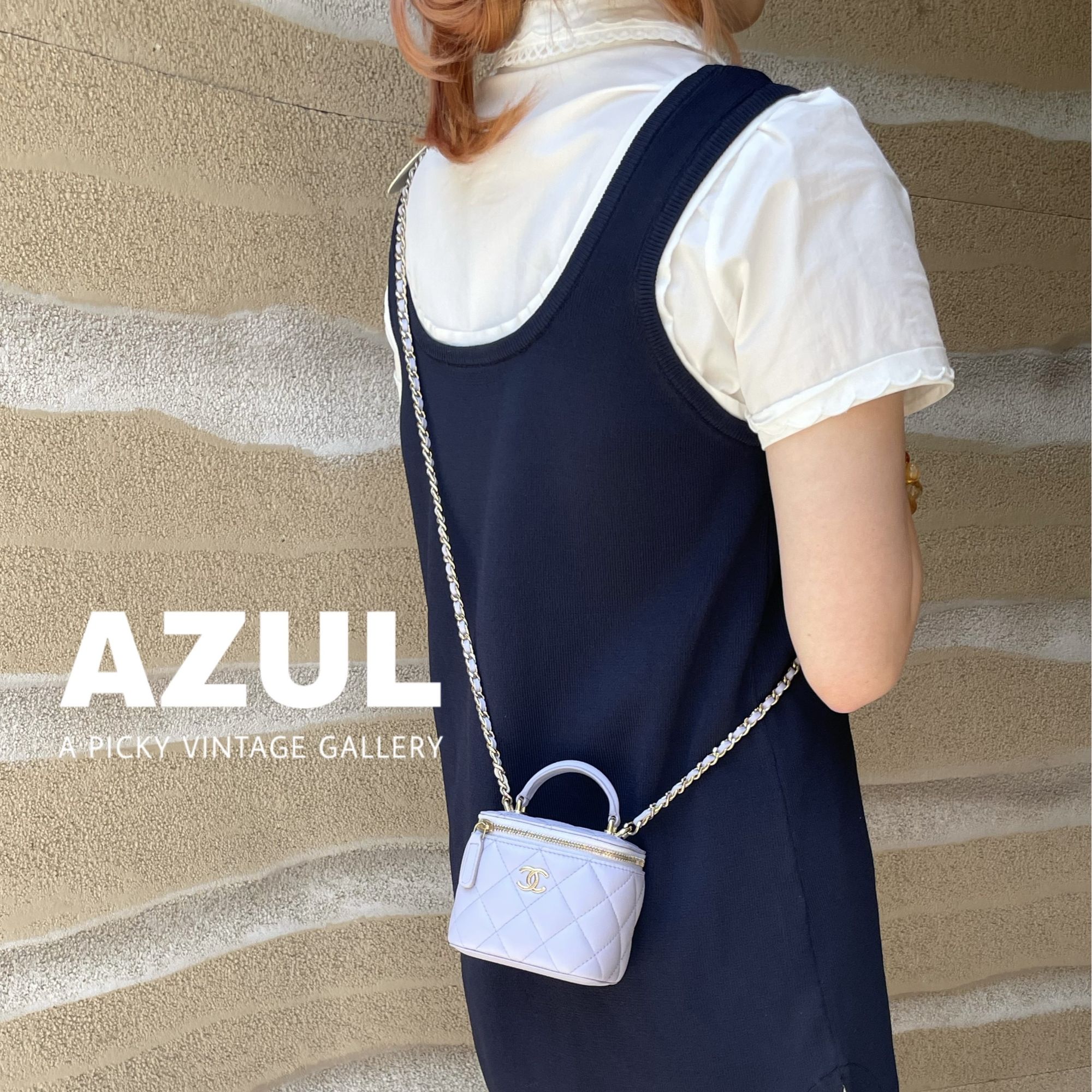 95新 Chanel/香奈儿 Azul-21K淡紫色羊皮金扣手柄款斜挎包43316