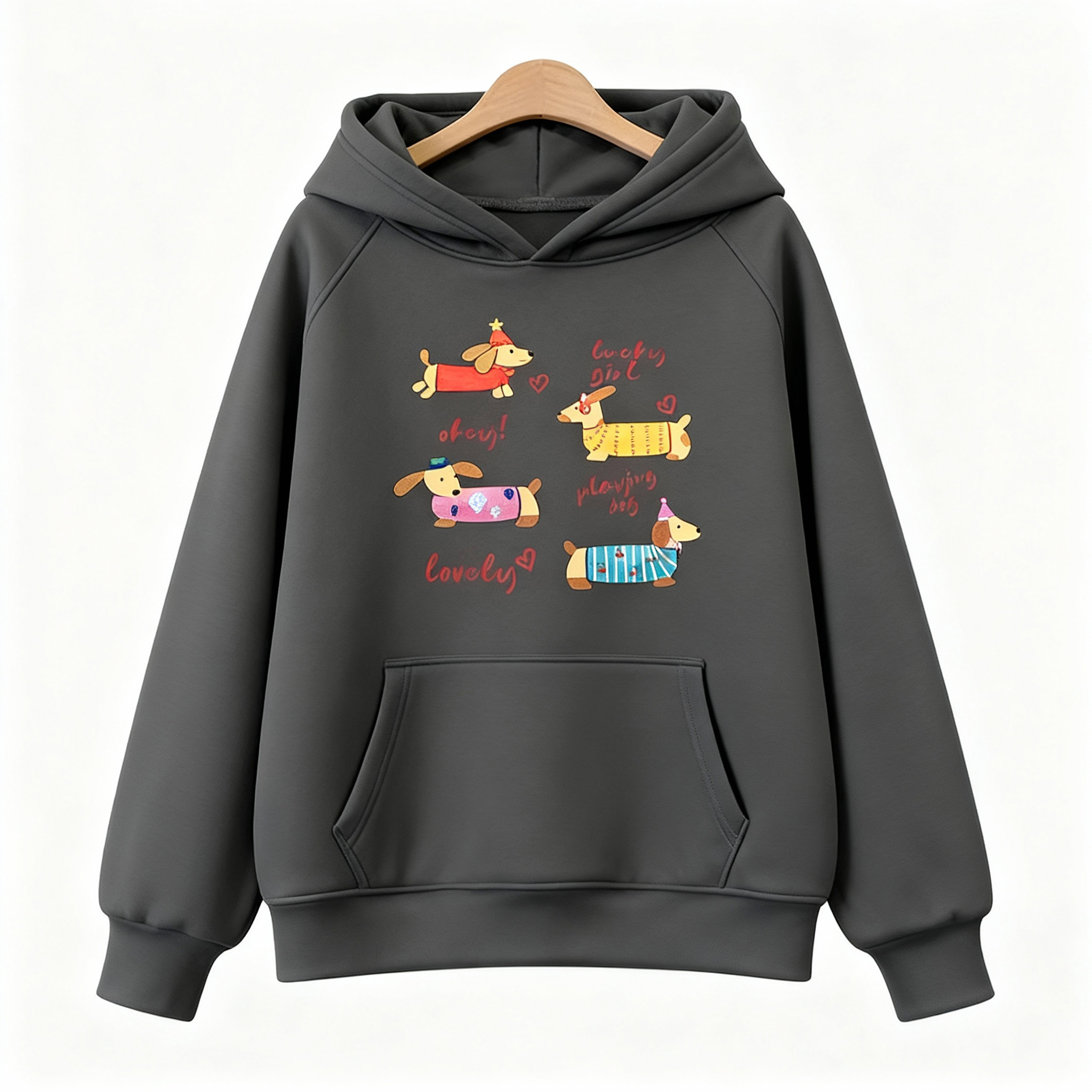 244加绒宽松版长袖连帽卫衣印花连帽衫休闲秋冬【花25】2502深灰