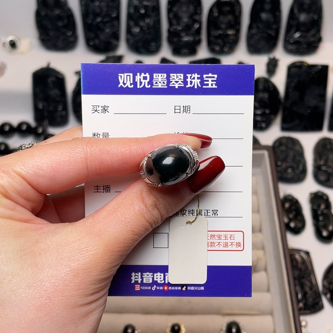 翡翠戒指银S925镶嵌皆*.