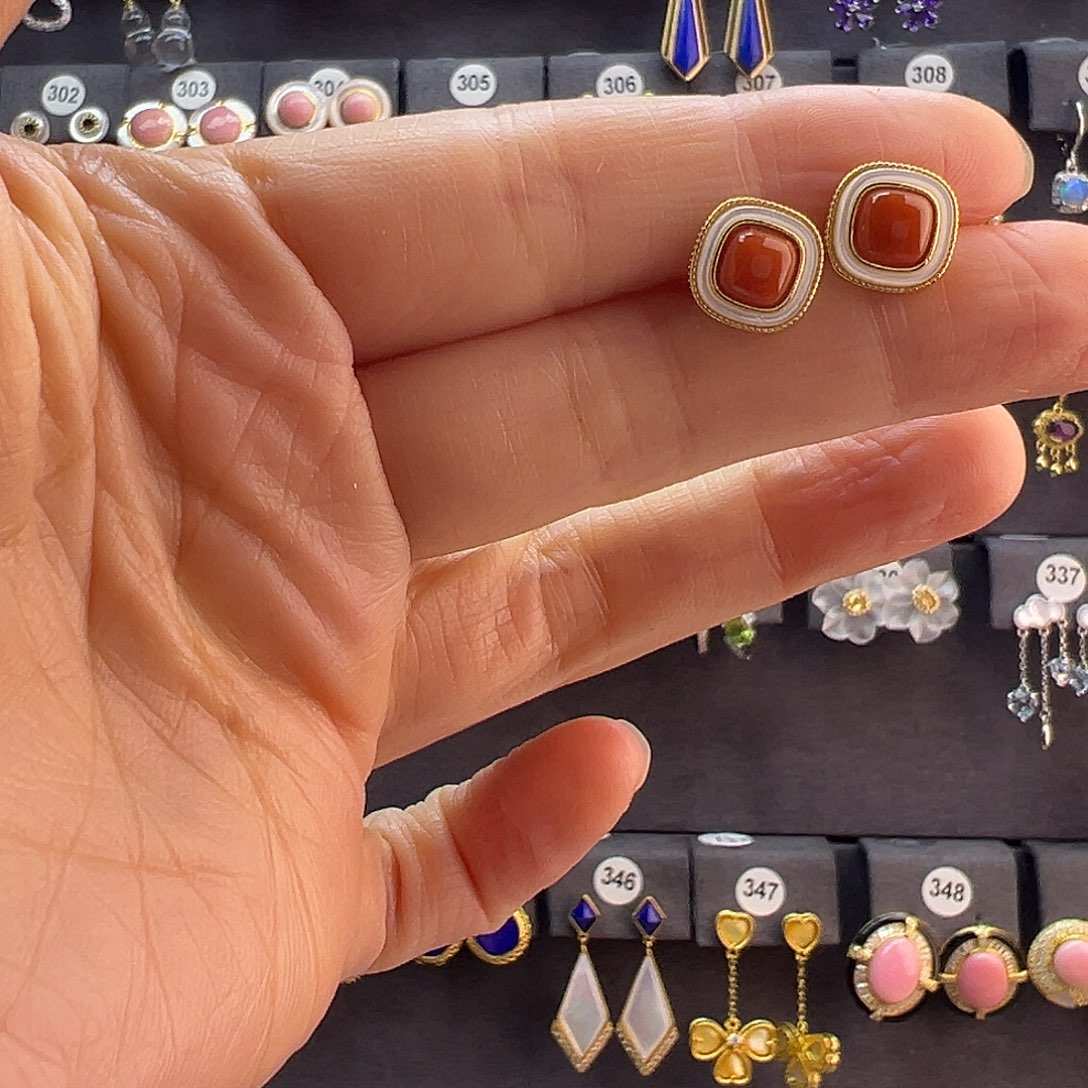 南红玛瑙未镶嵌耳饰通体纯银天然南红耳钉