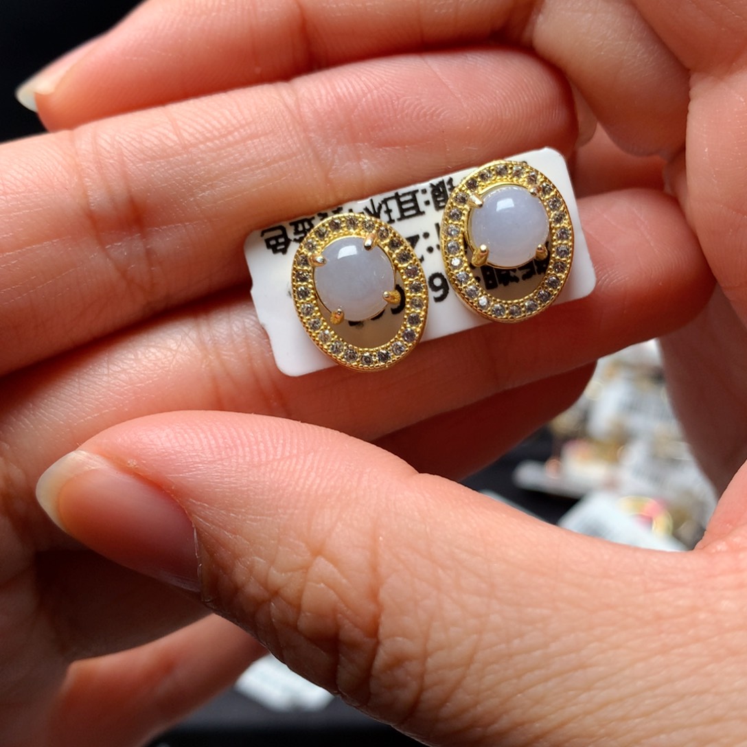 翡翠戒指银S925镶嵌天然翡翠耳饰