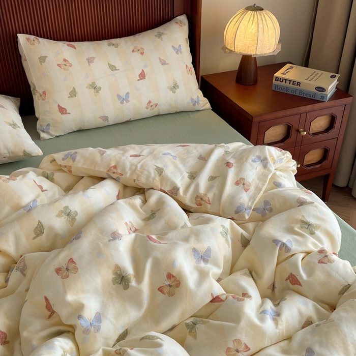 2025新款纯棉双层纱学生季日常家居床品小碎花可拆洗三件套四件套