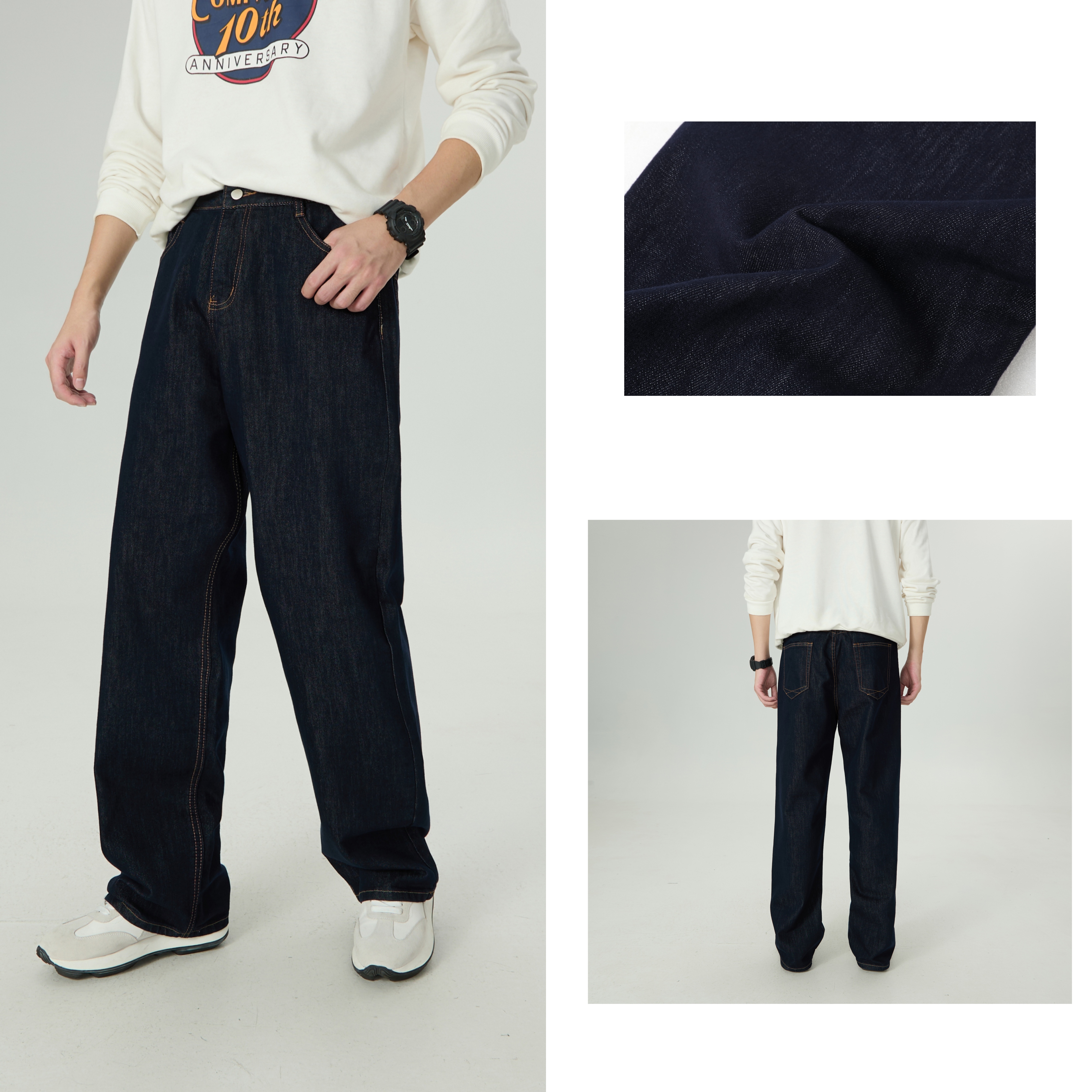 116高个子加长街头美式百搭丹宁水洗复古宽松潮原色牛仔长裤男秋