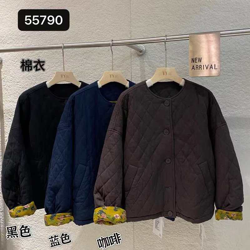 TY55790日系菱格圆领棉衣休闲宽松大码简约纯棉2025冬季新款潮