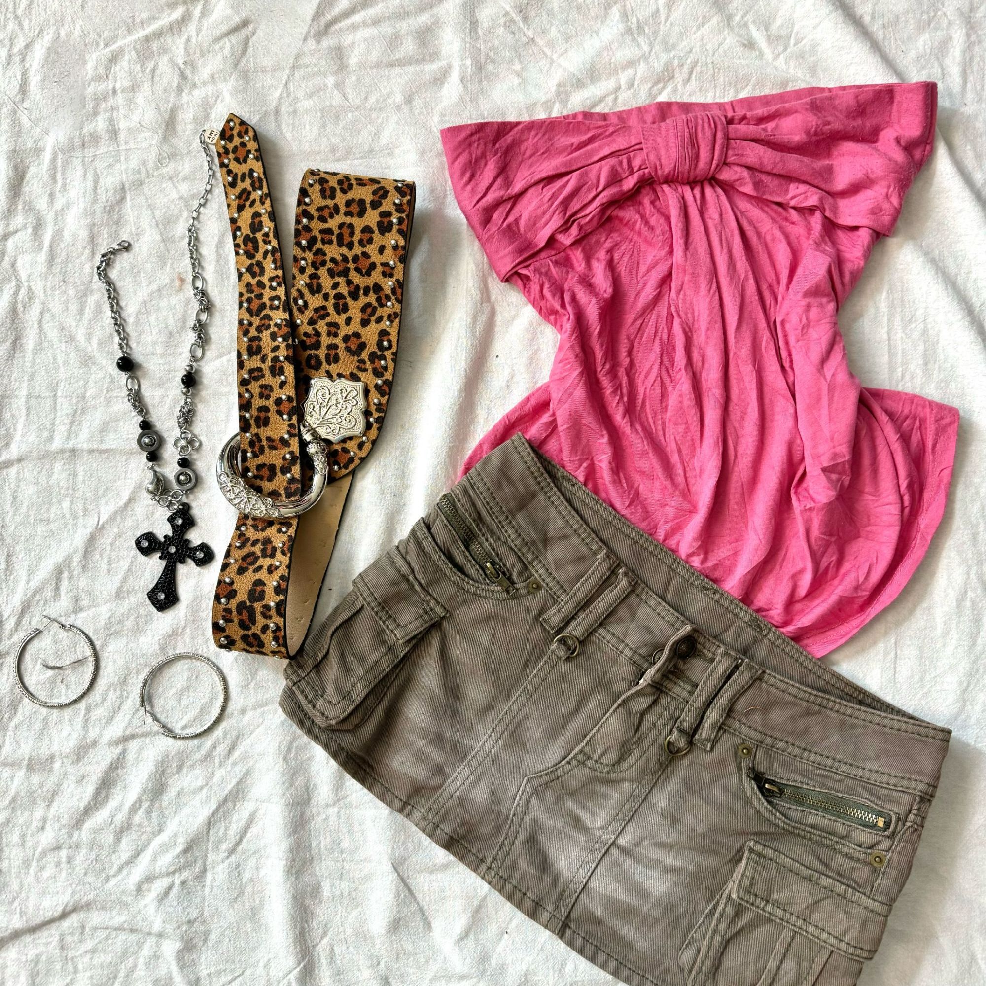 涩谷辣妹露背性感吊带挂脖百搭牛仔豹纹春秋直筒复古休闲