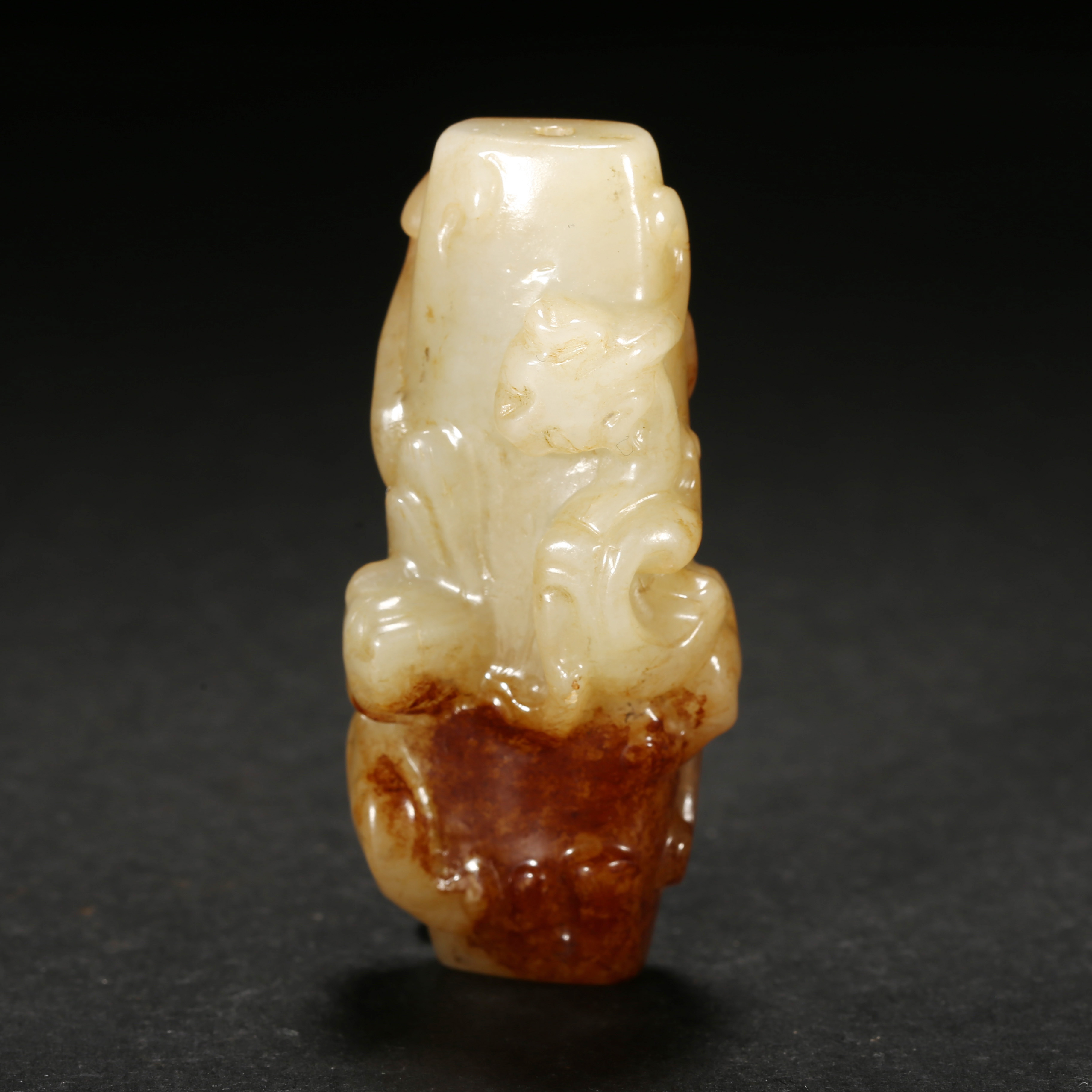 明代*白玉红沁浮雕龙纹勒/02SW0695/和田玉【北京文博】