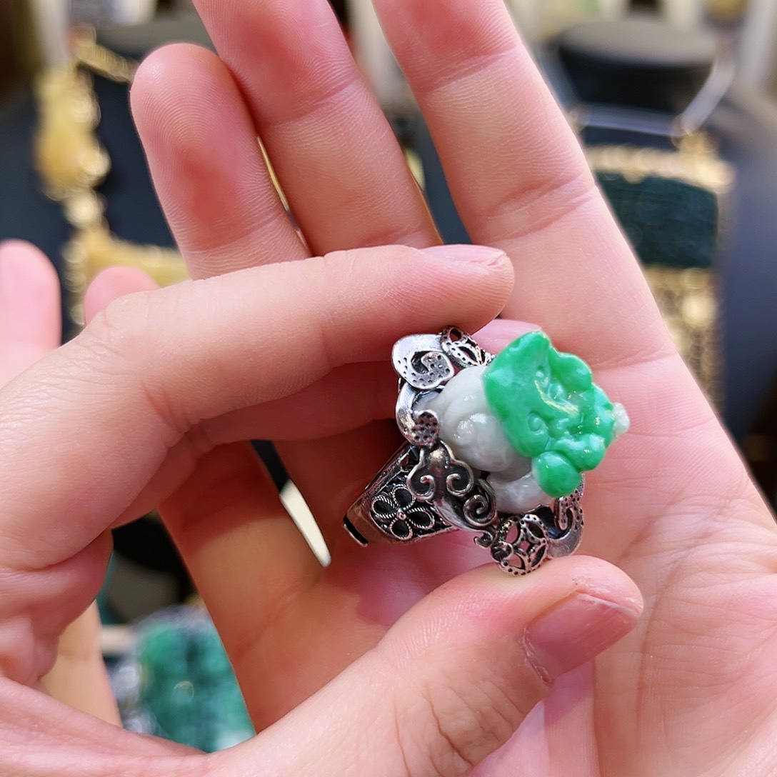 翡翠银S925镶嵌戒指戒指