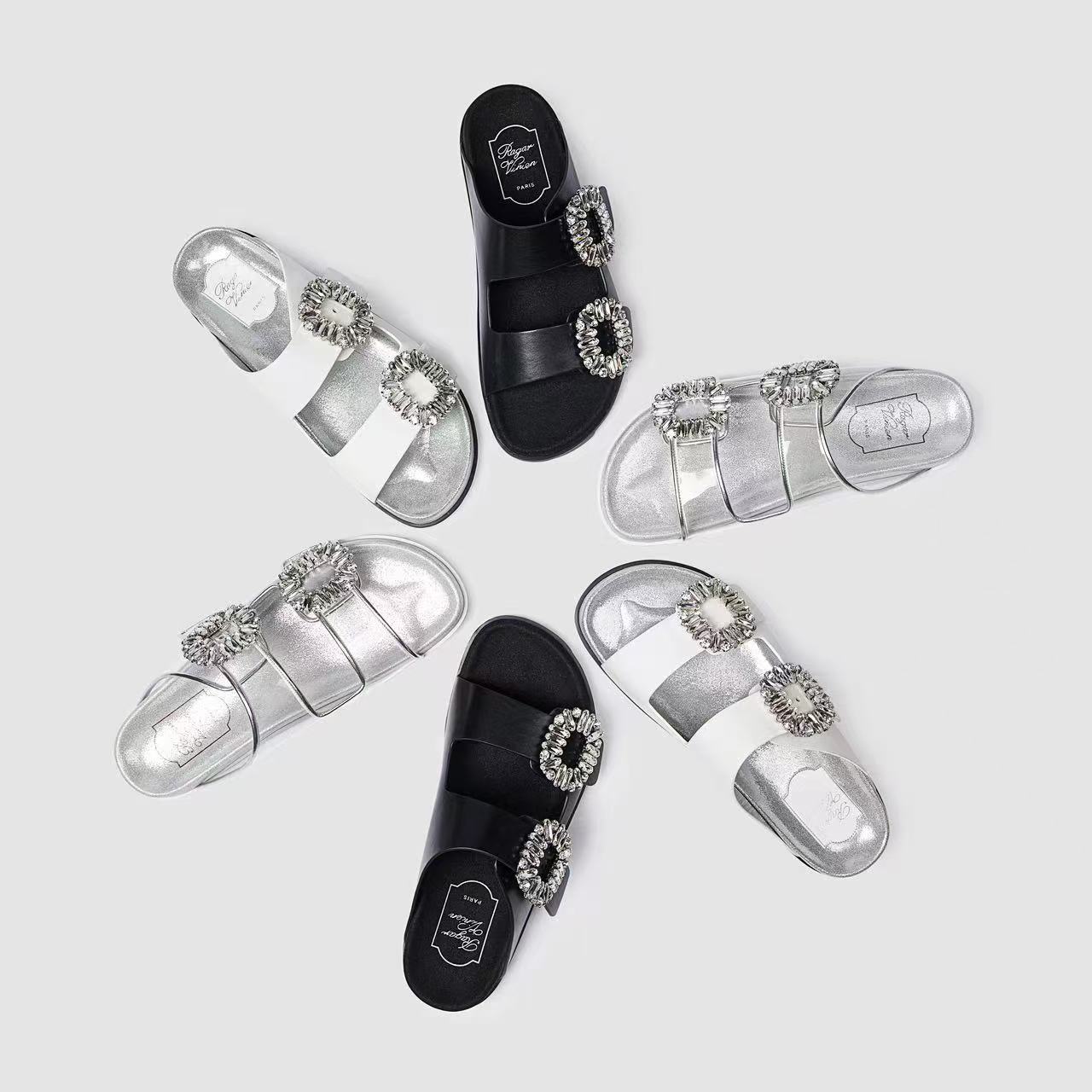 【大老板专属】方扣水钻拖鞋双带厚底夏季白搭休闲拖罗马沙滩凉鞋