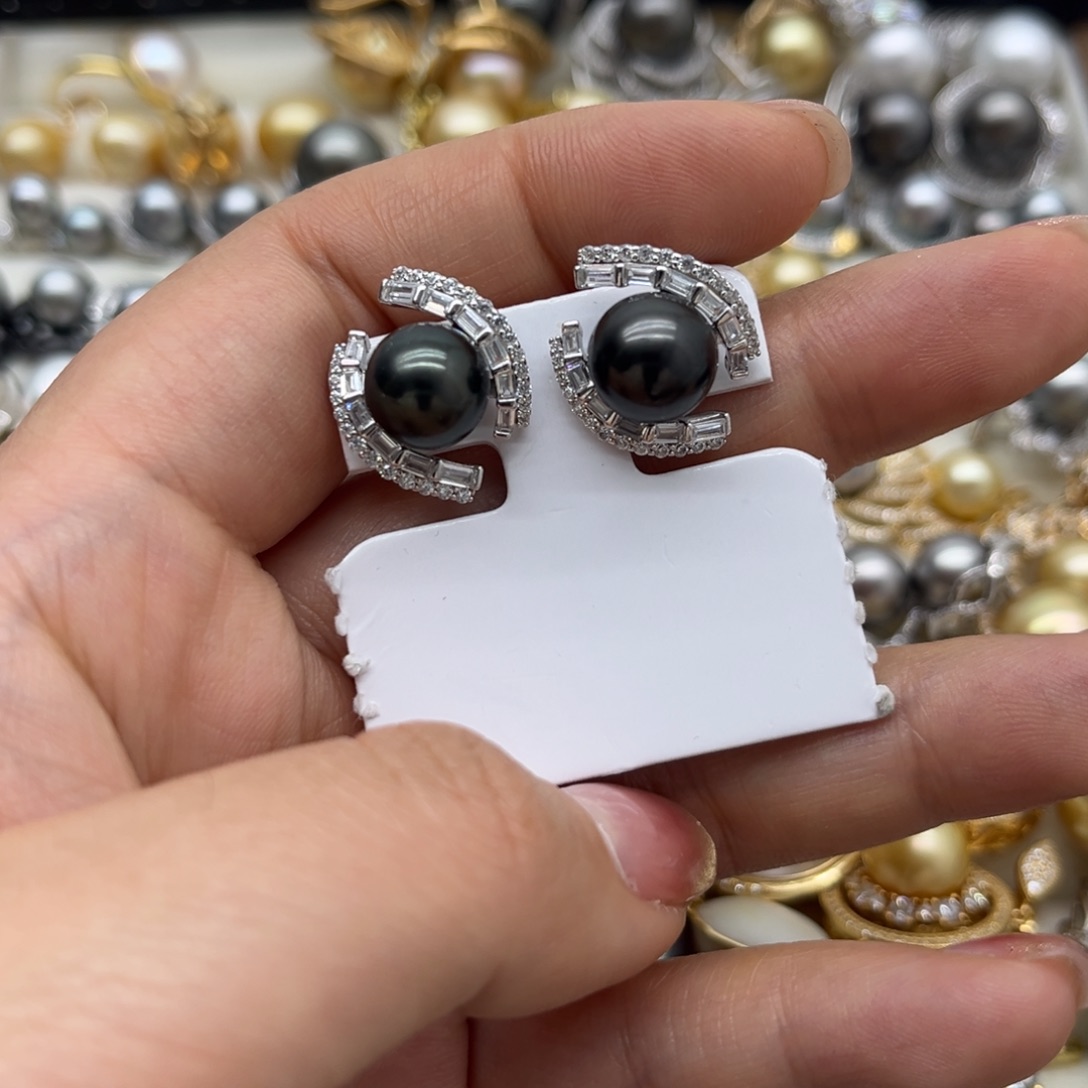 耳饰银S925镶嵌海水珍珠