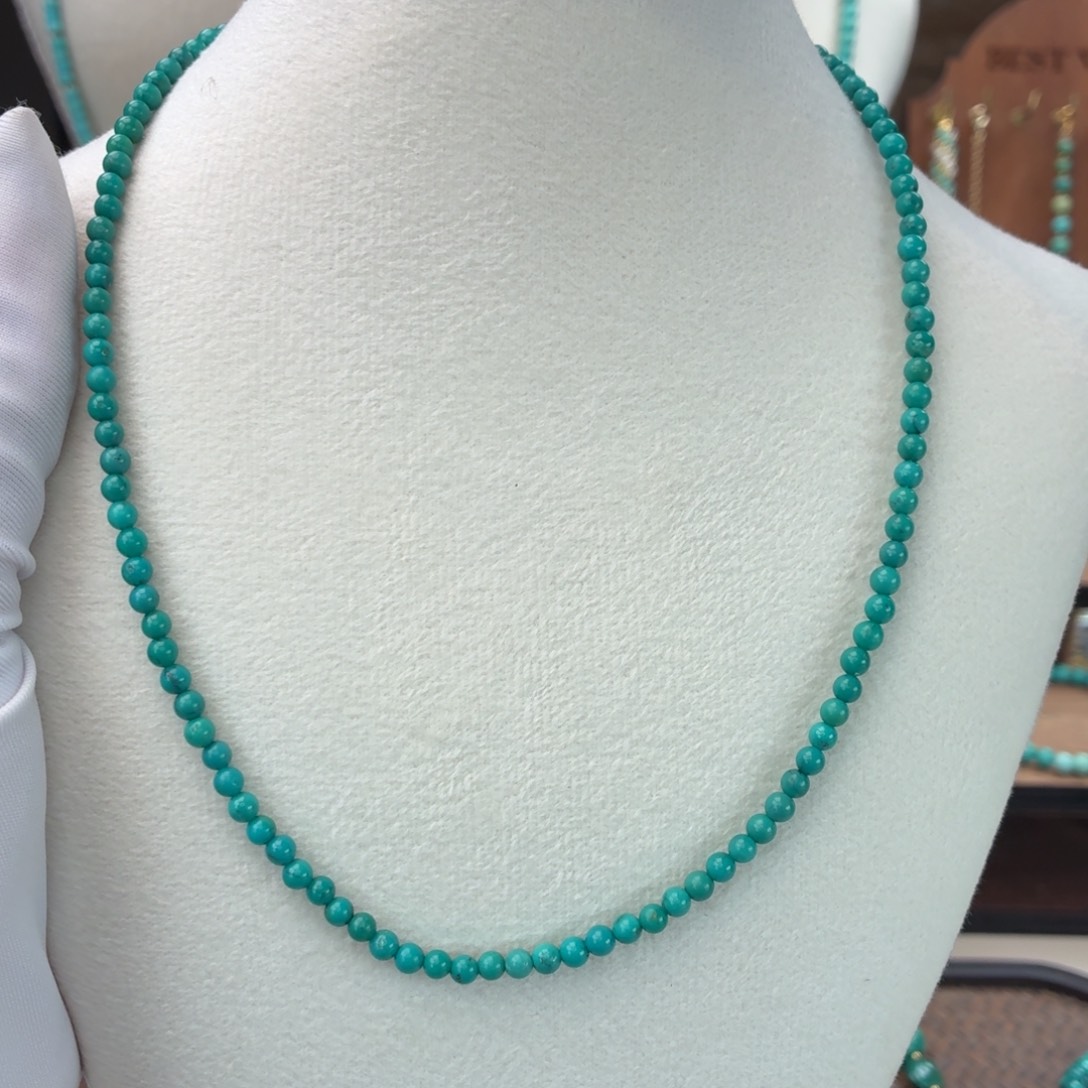 绿松石银S925镀金镶嵌项链