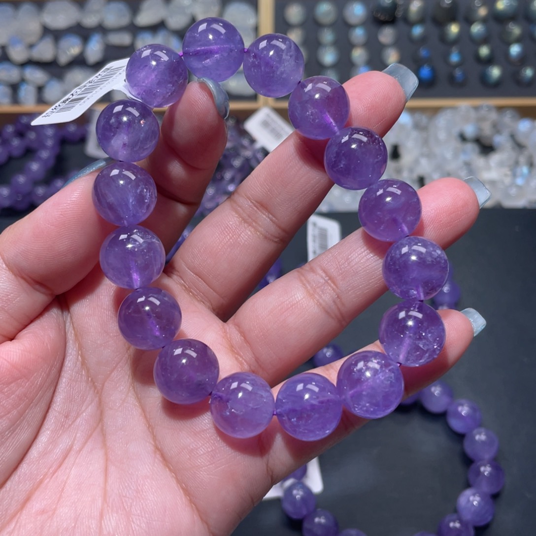 L***1水晶手链未镶嵌拉丝薰衣草紫水晶手链13mm