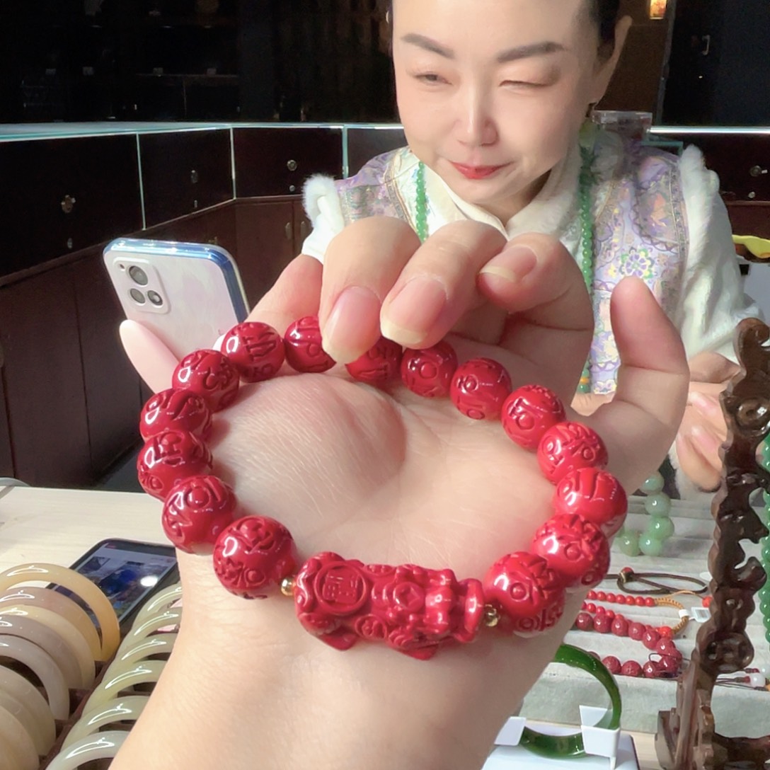天然辰砂50g圆珠手串