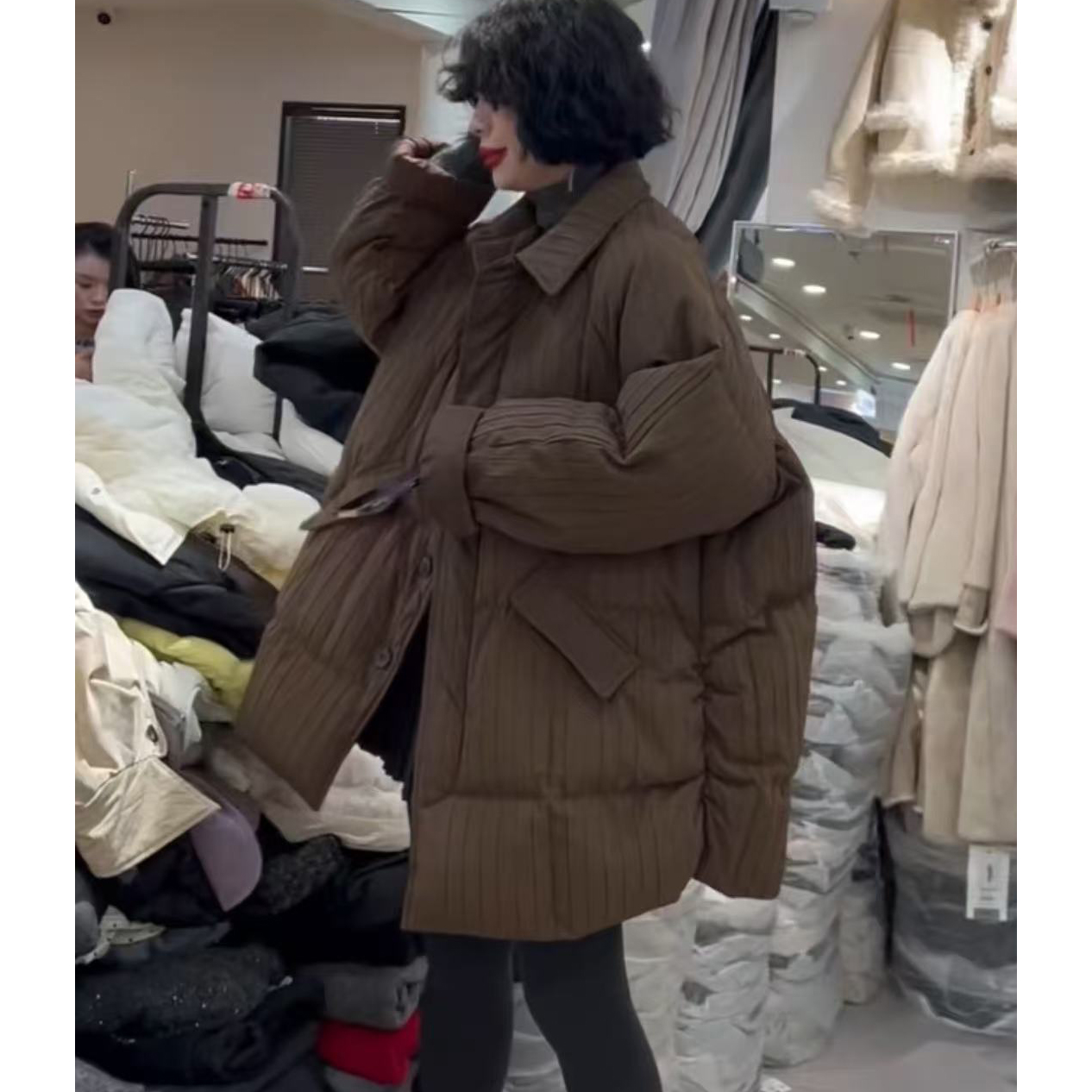 092宽松版中长款棉衣棉服女款5个色 穿90-160斤