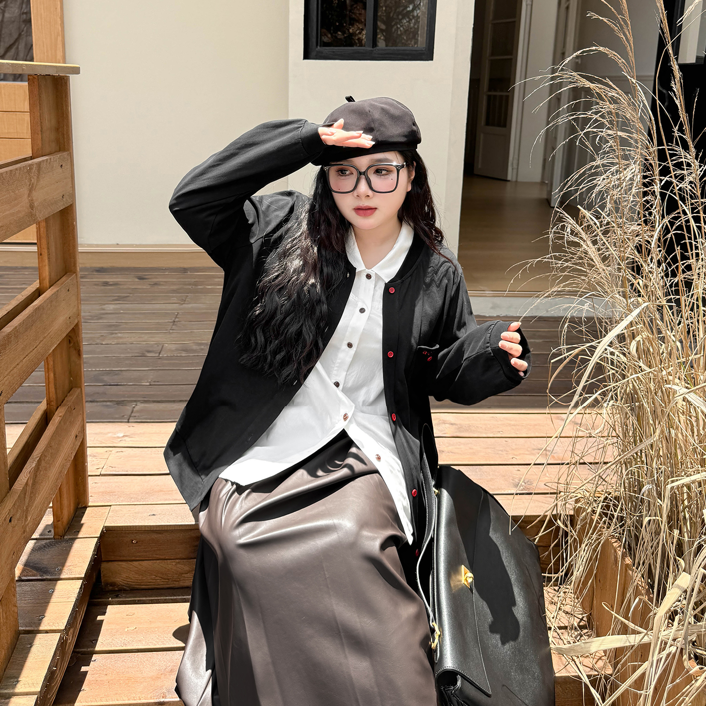 DC7317大码女装【潮牌棒球服】秋季休闲慵懒风字母刺绣宽松开衫外套