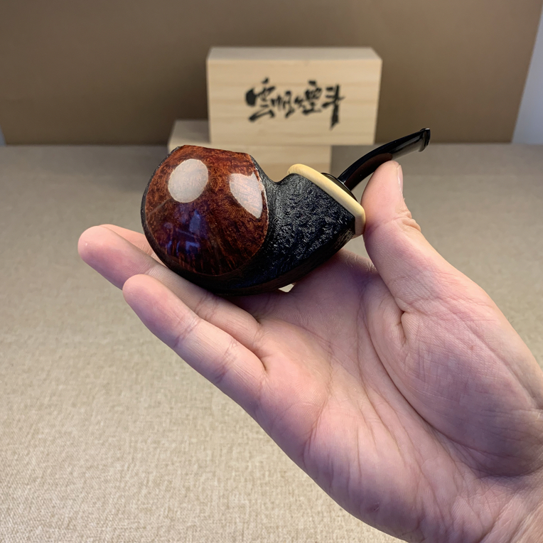 云帆独立斗师【喷砂双面鼓河豚】手工烟斗