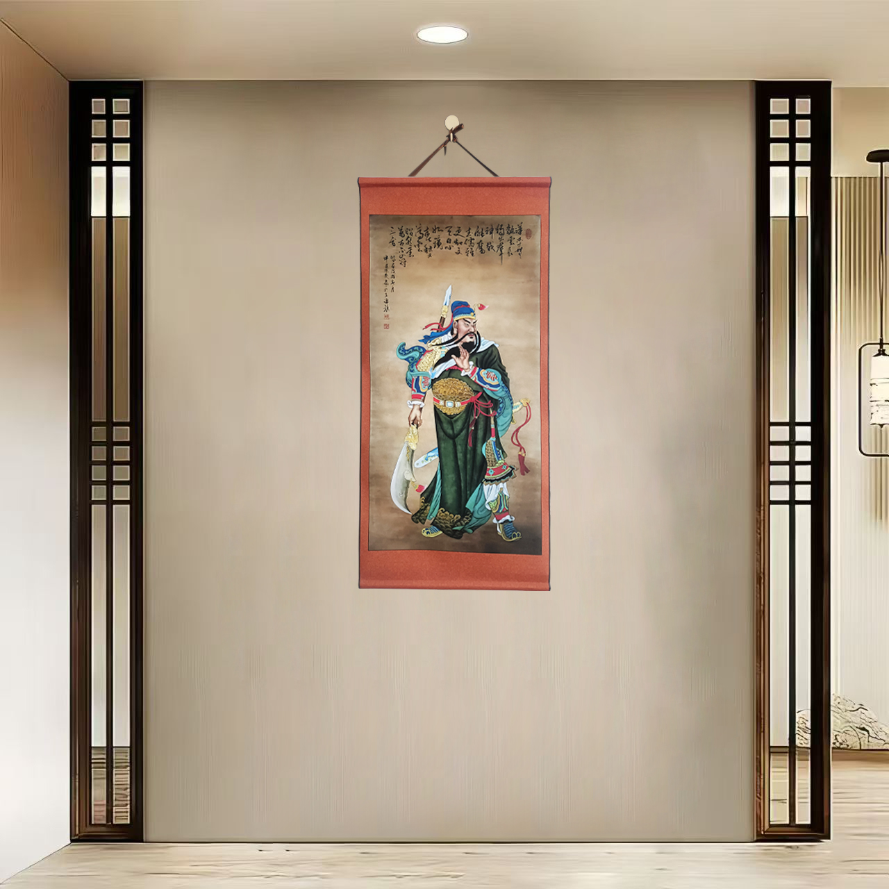【40-6关公】40x85cm现代简约挂轴装饰画办公室家居装饰画