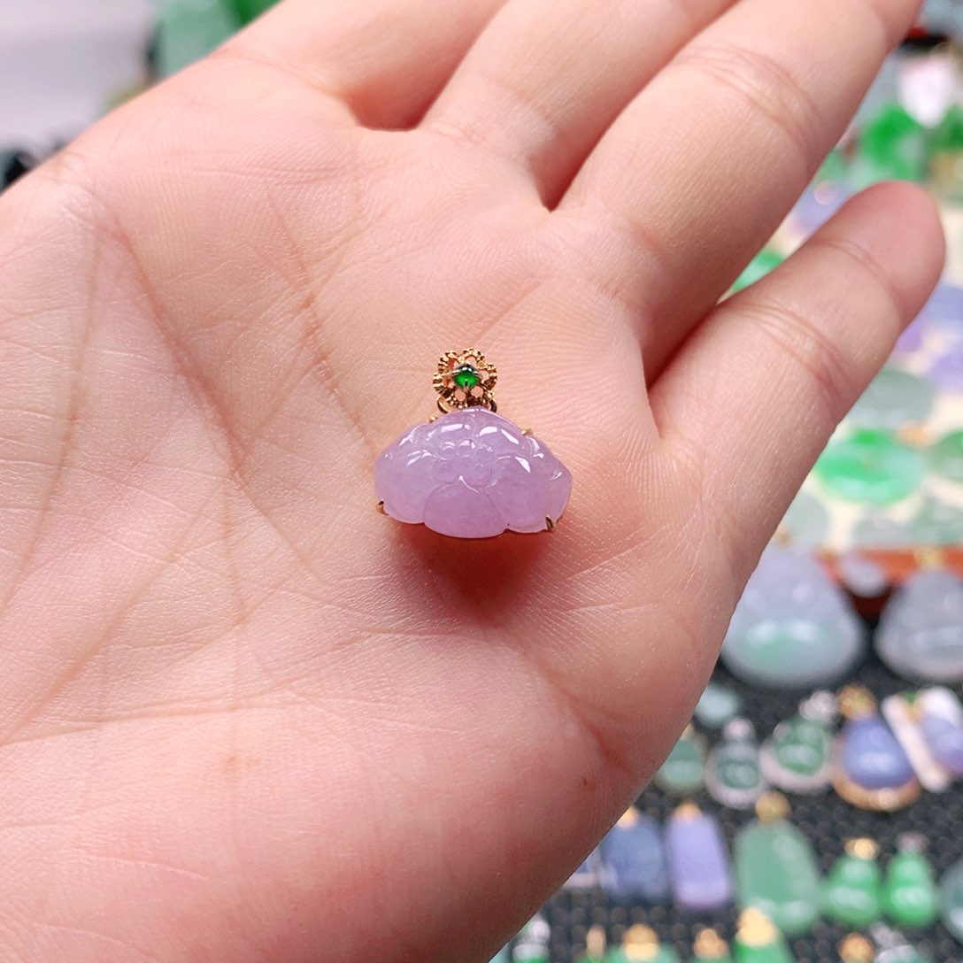 翡翠18K金镶嵌吊坠(不含链)