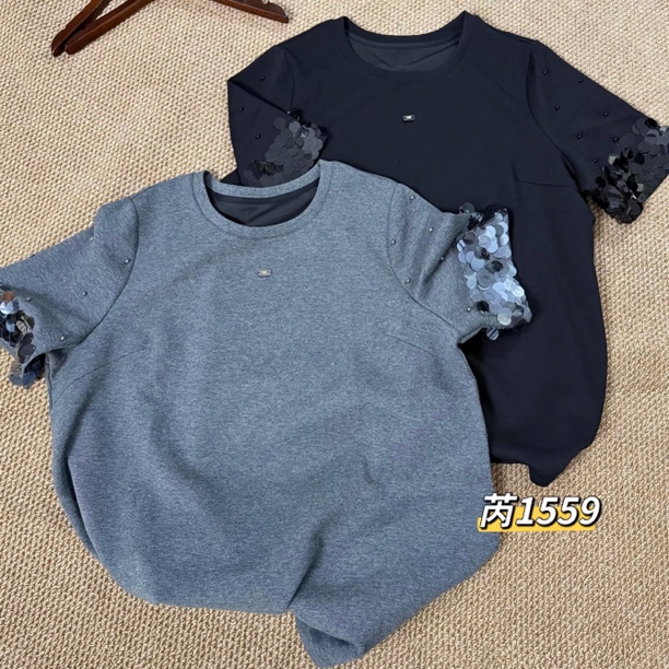 芮娜依莲1559品牌大码女装2025年新款胖mm亮片设计款上衣