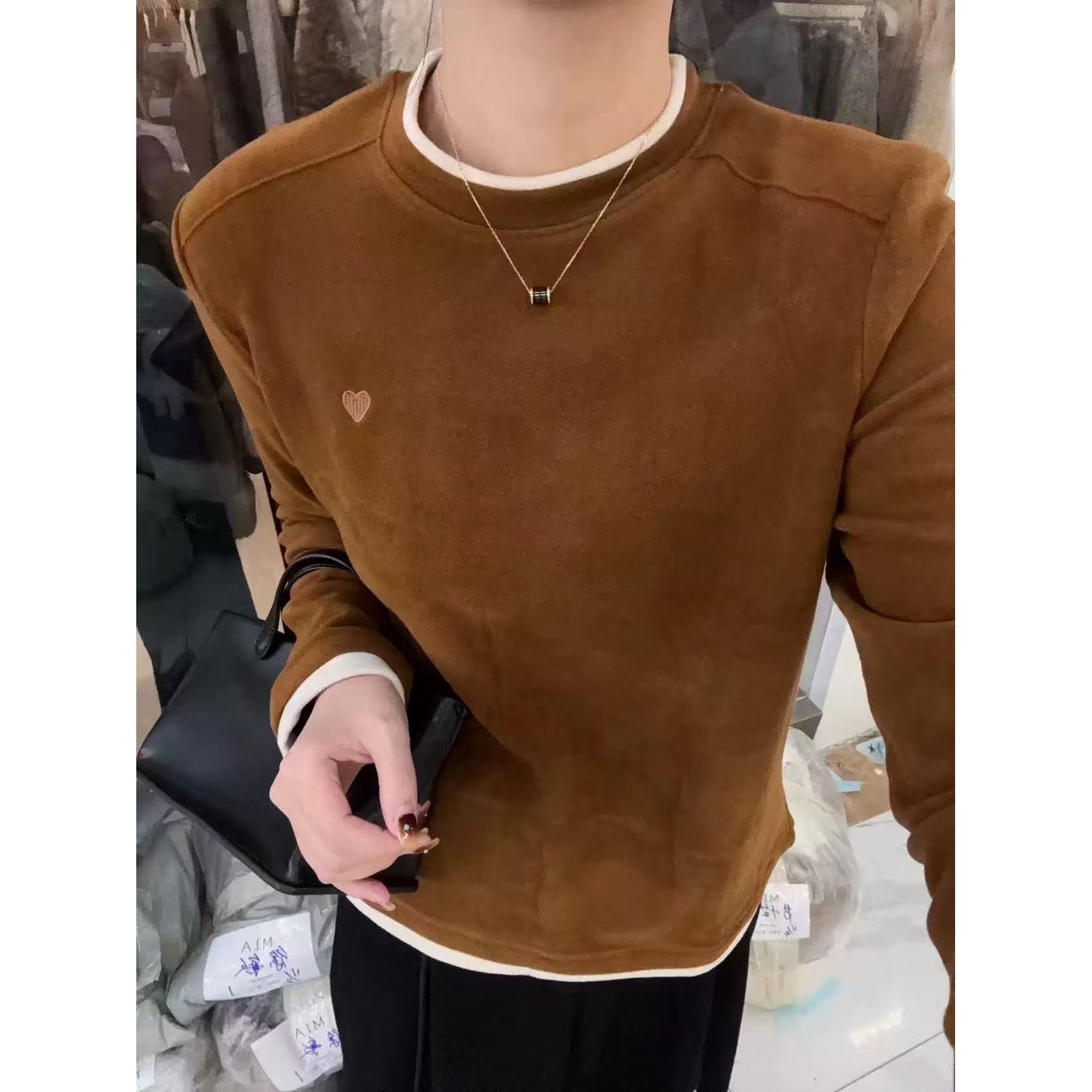 【爱心刺绣假两件磨毛T】果冻暖绒休闲百搭假两件磨毛T231