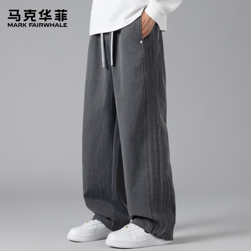 马克华菲休闲裤男士大码美式高街潮牌直筒阔腿裤宽松百搭复古长裤