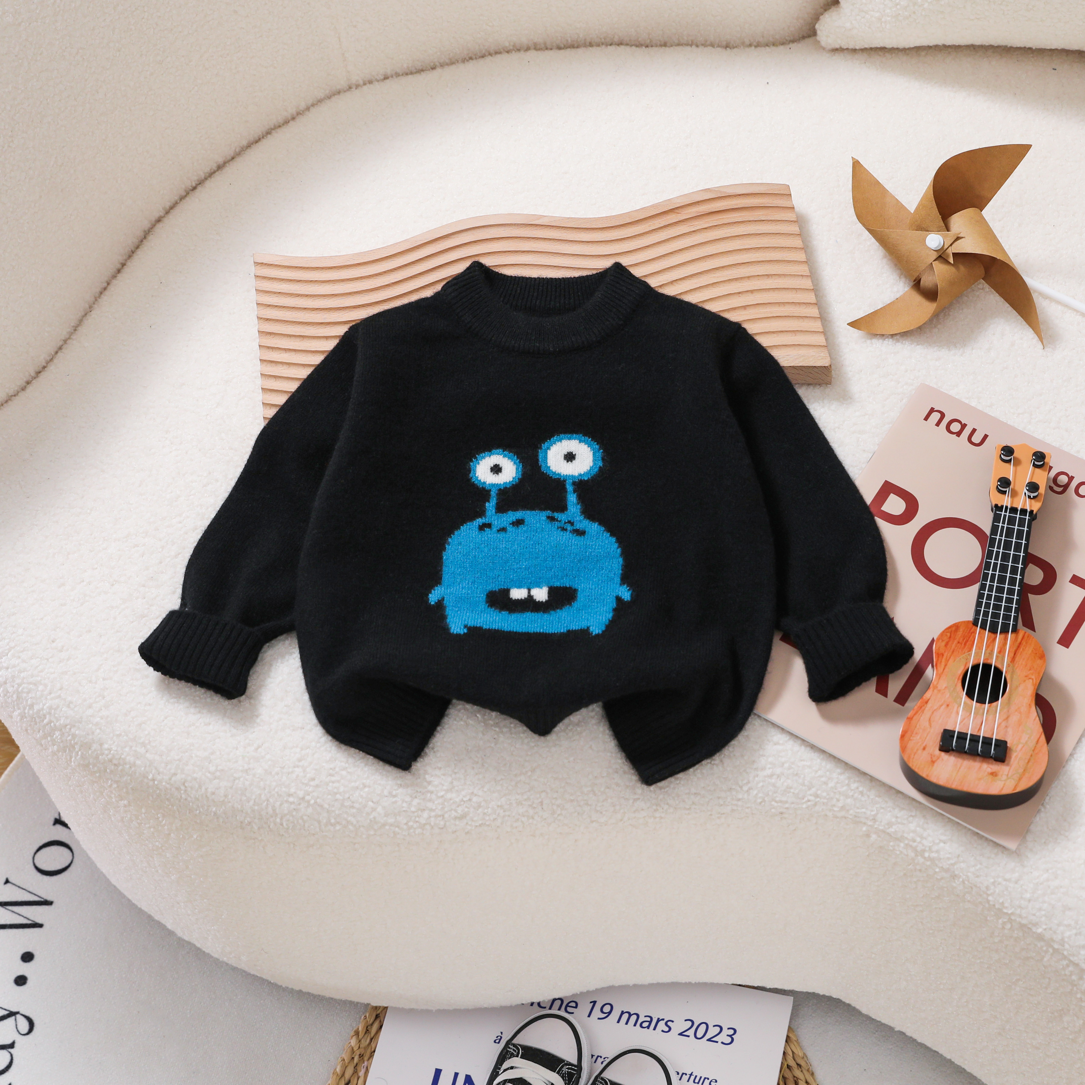 宝宝100％纯羊毛衫冬季圆领儿童针织衫男童女童毛衣打底