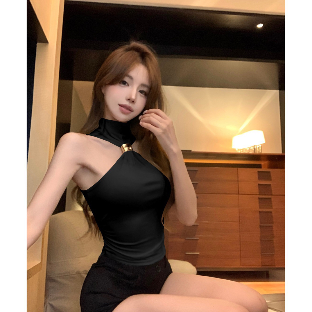 高级感黑色高领无修身内搭外穿纯欲短款打底上衣