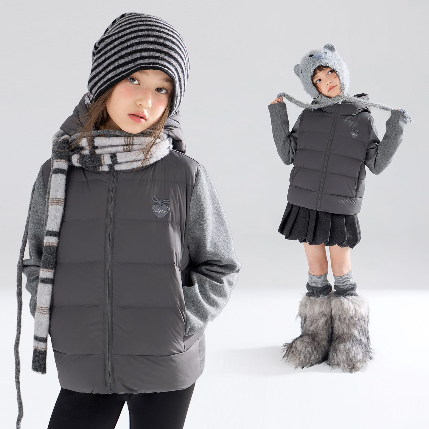 MUCMUKN针织拼接羽绒服90白鸭绒保暖时尚外套女童冬M54XY5553