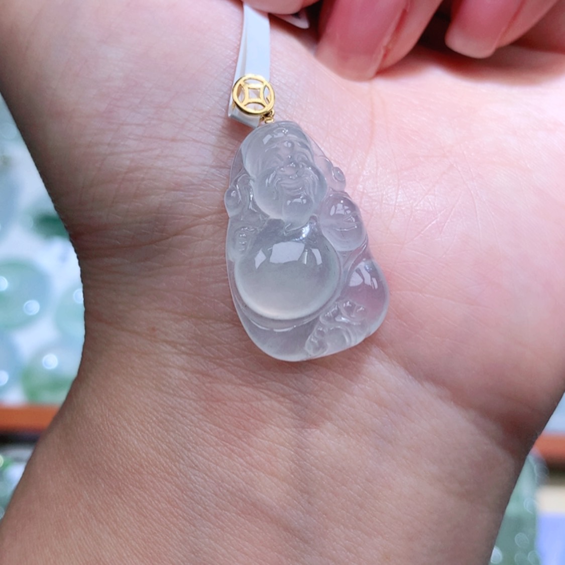 【闪购商品】翡翠颈饰18K金镶嵌财神爷