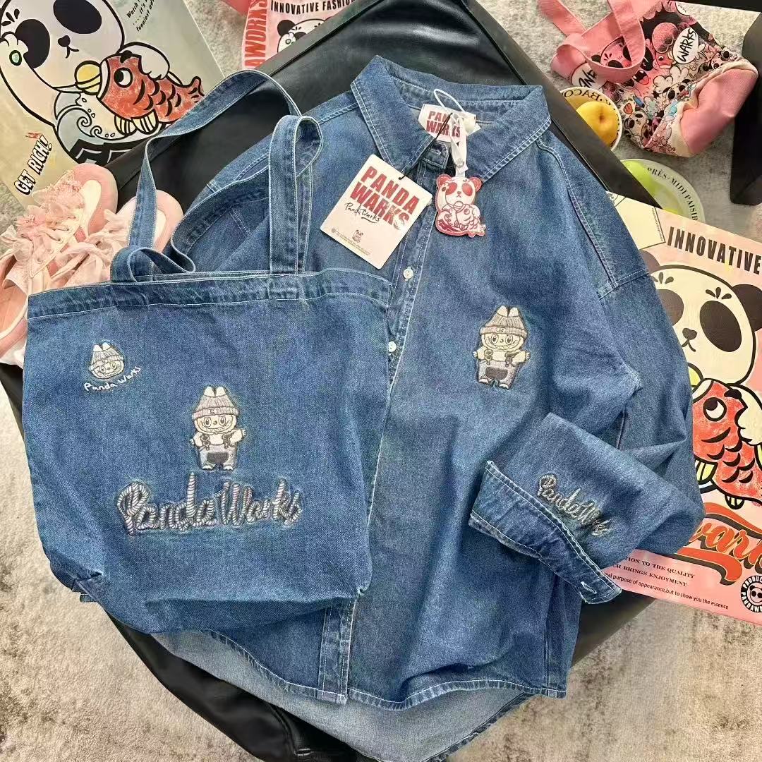 熊猫牛仔酵素洗牛仔包包25126