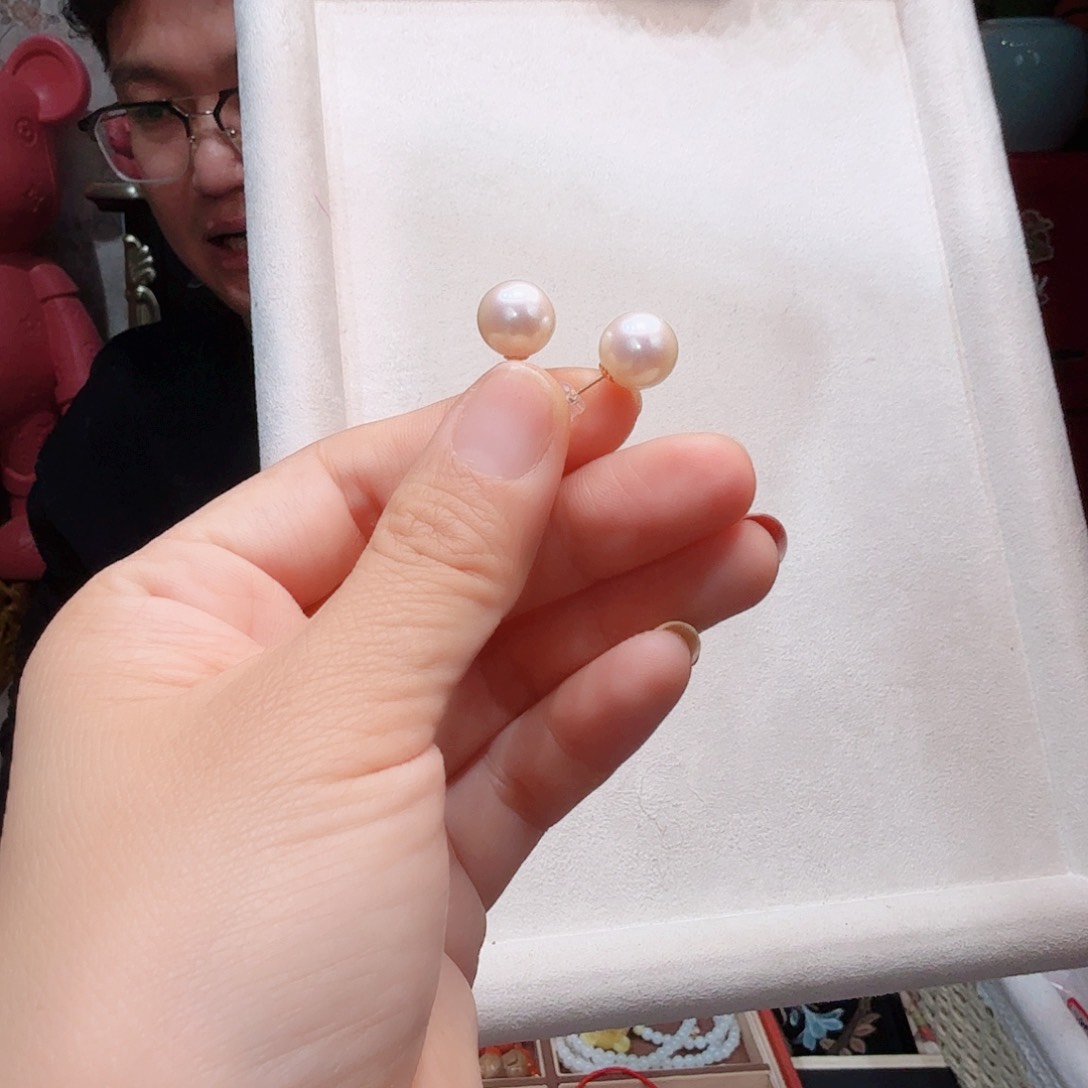 淡水珍珠项链18K金镶嵌耳饰