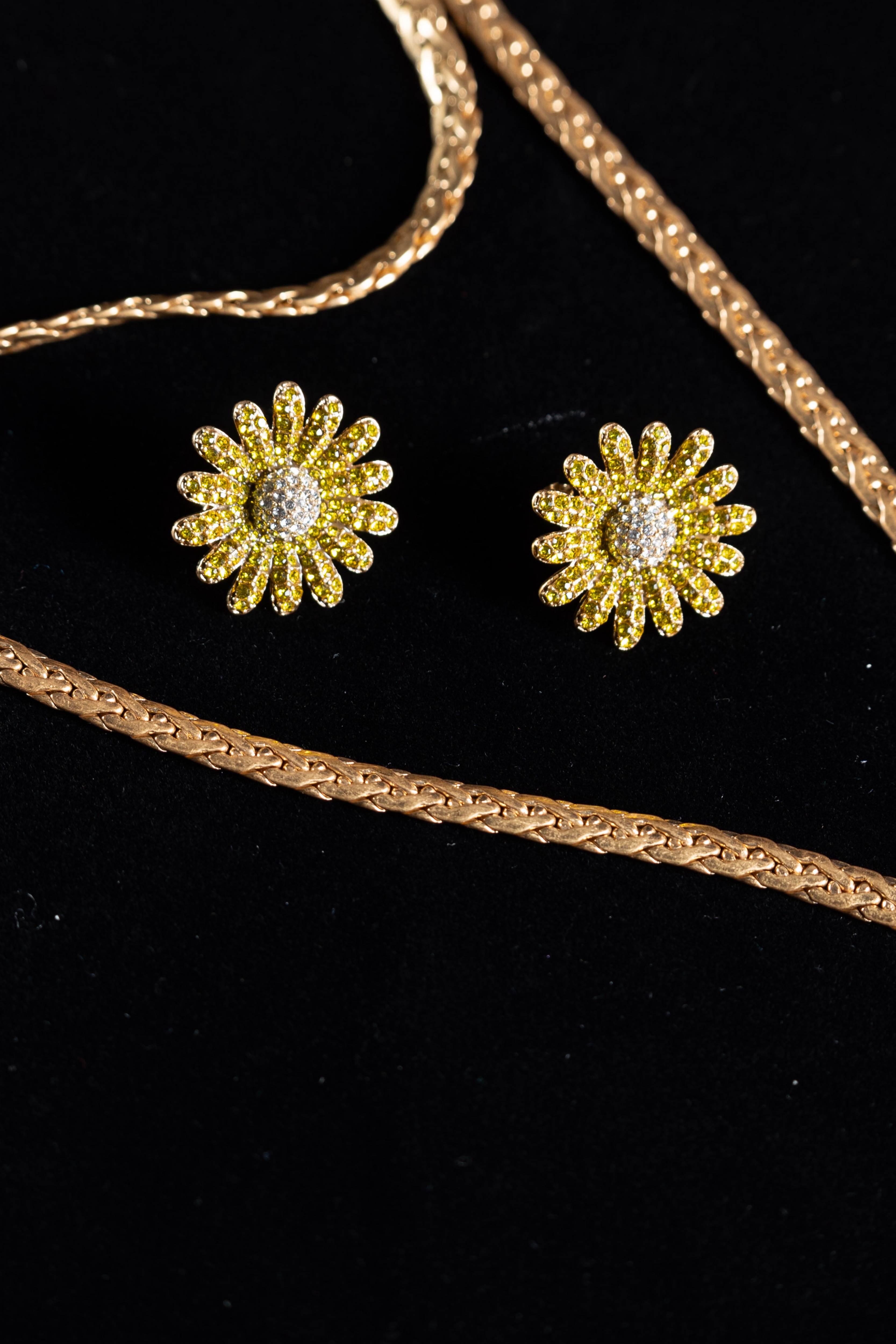 铜合金合成锆石耳饰 编织小雏菊套装项链 耳环