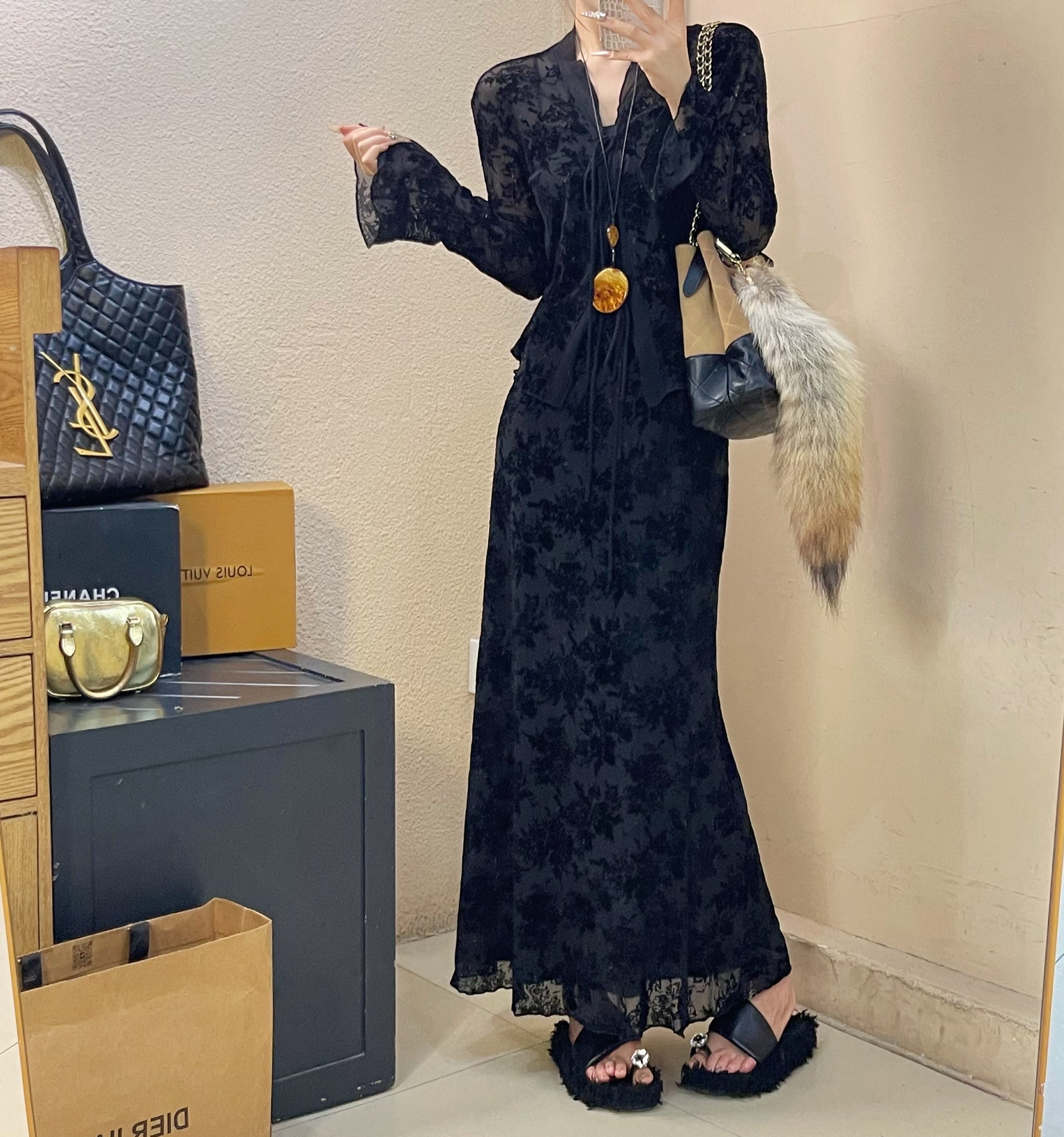 {定制}法式复古设计感黑蕾丝套装秋季气质高腰时尚轻奢百搭名媛风