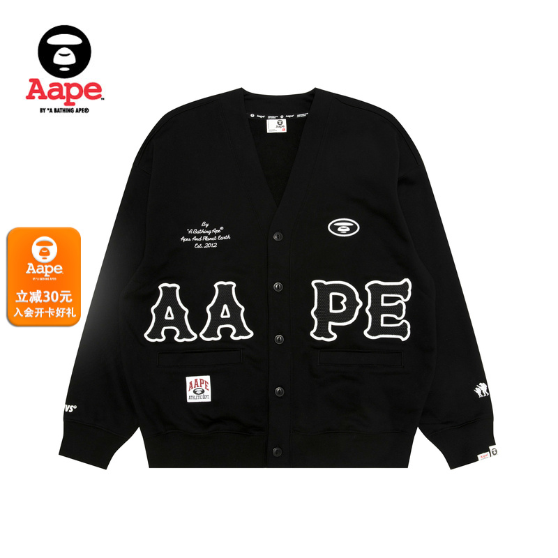 Aape旗舰店男装25秋冬猿人字母徽章休闲潮流卫衣开衫外套C393XXP