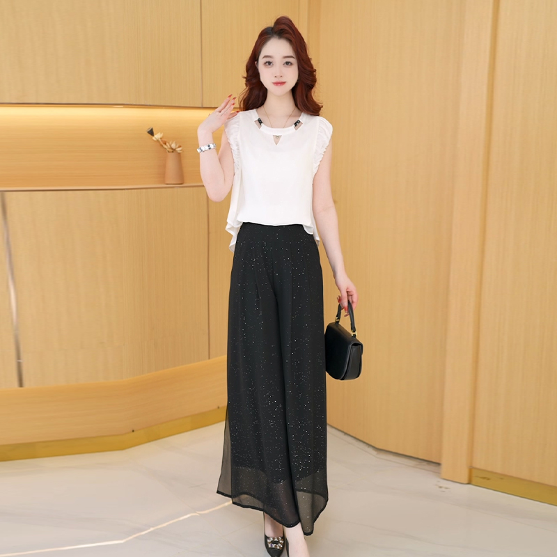 【两件套】夏季时尚女神修身洋气宽松气质休闲百搭显瘦减龄女装套裤