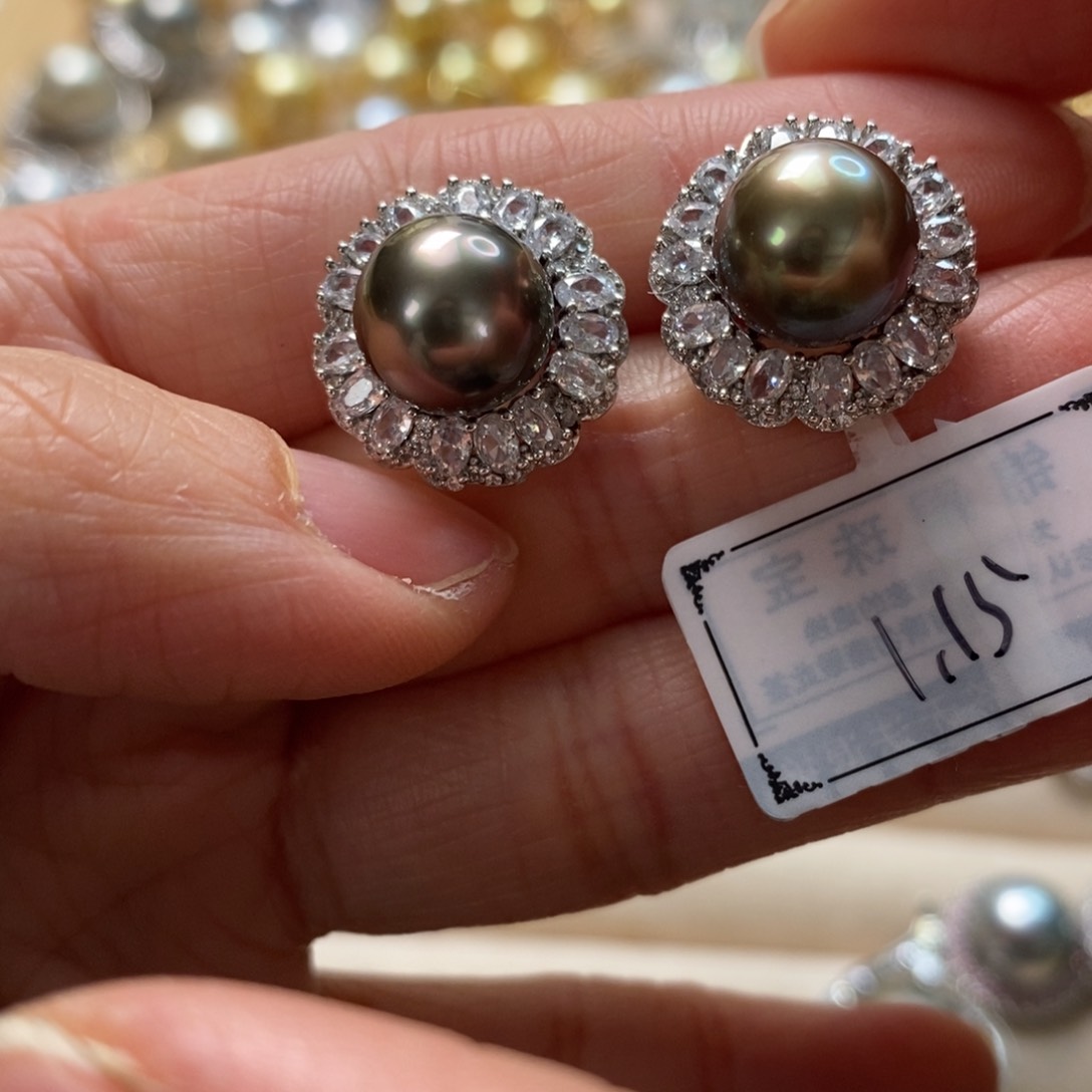 海水珍珠耳饰银S925镶嵌