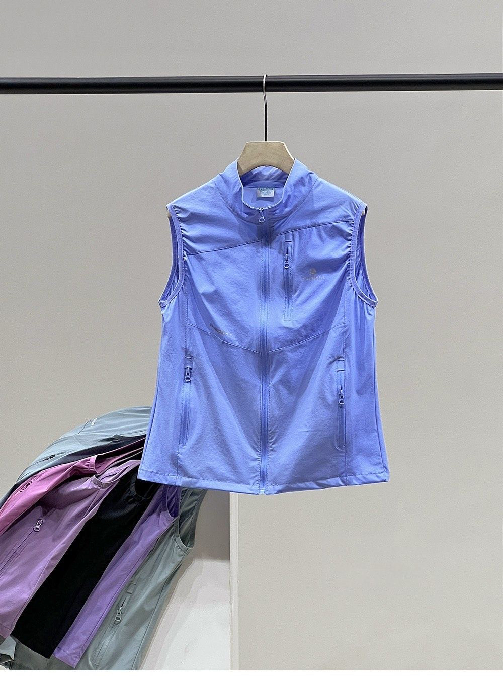 春夏户外运动速干马甲女大码弹力多口袋轻薄透气立领休闲防晒坎肩