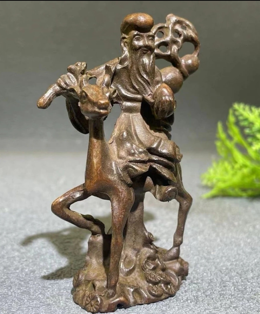 铜器老物件   骑鹿老寿星  