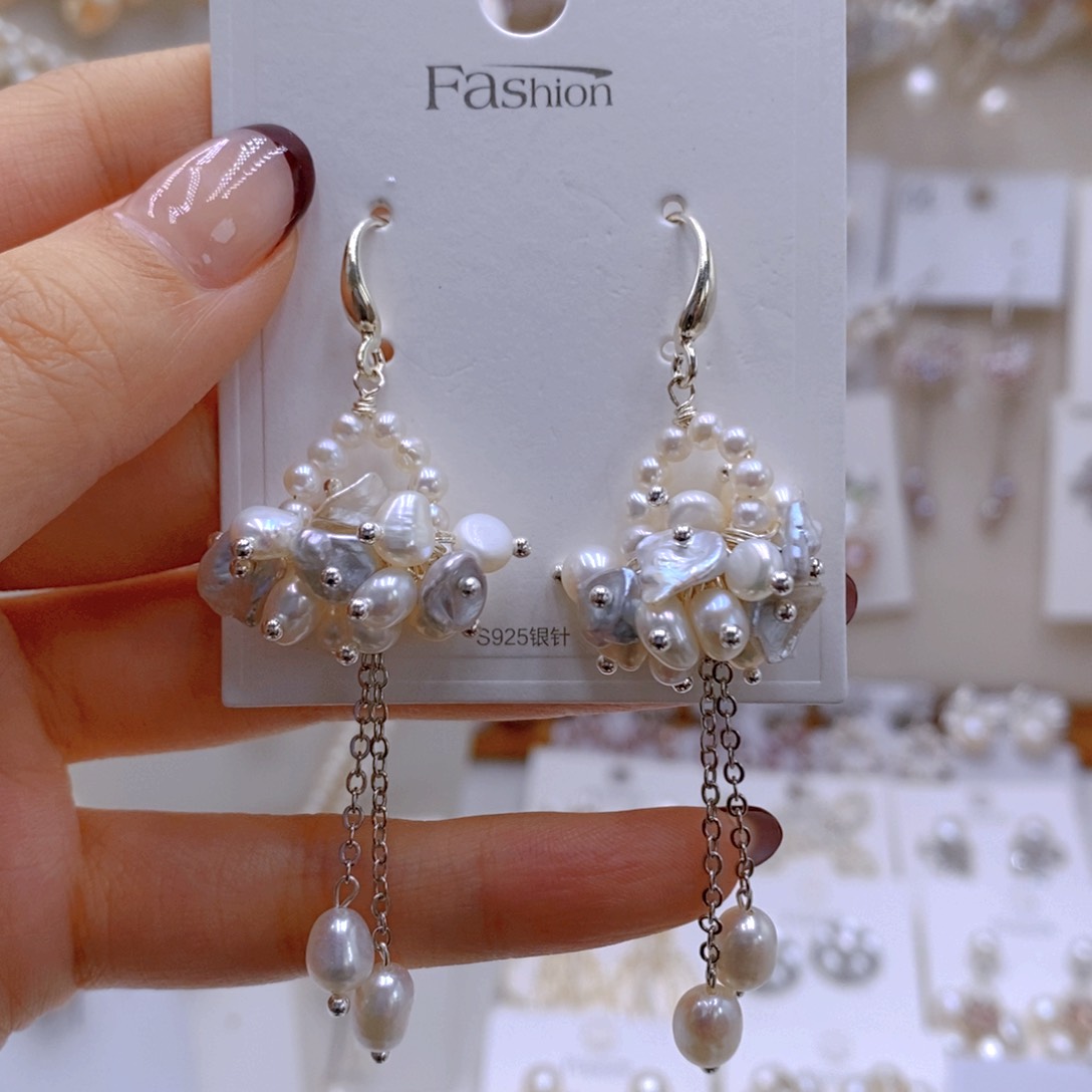 银S925镶嵌耳饰淡水珍珠