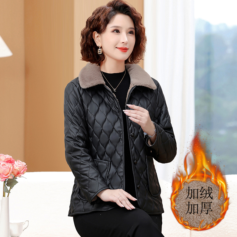 冬季时尚短款棉衣女洋气新款棉袄外套加绒加厚PU保暖棉袄棉服女士