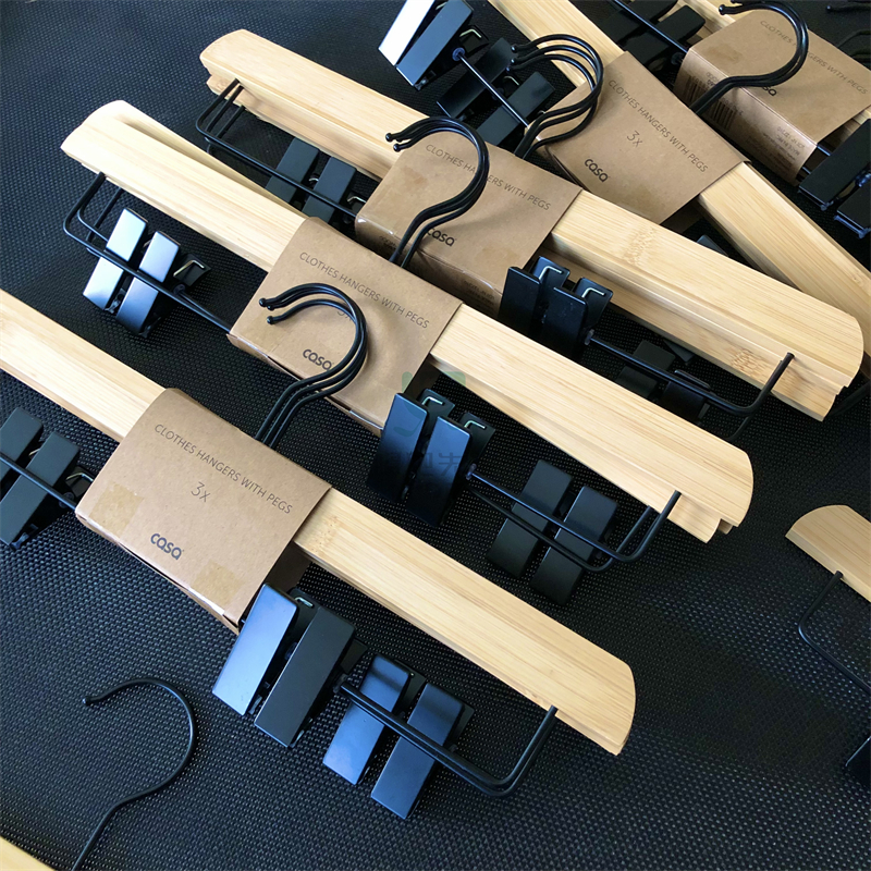 3个/卡 竹质裤架裤夹家用服装店衣柜无痕防滑强力高品质衣架