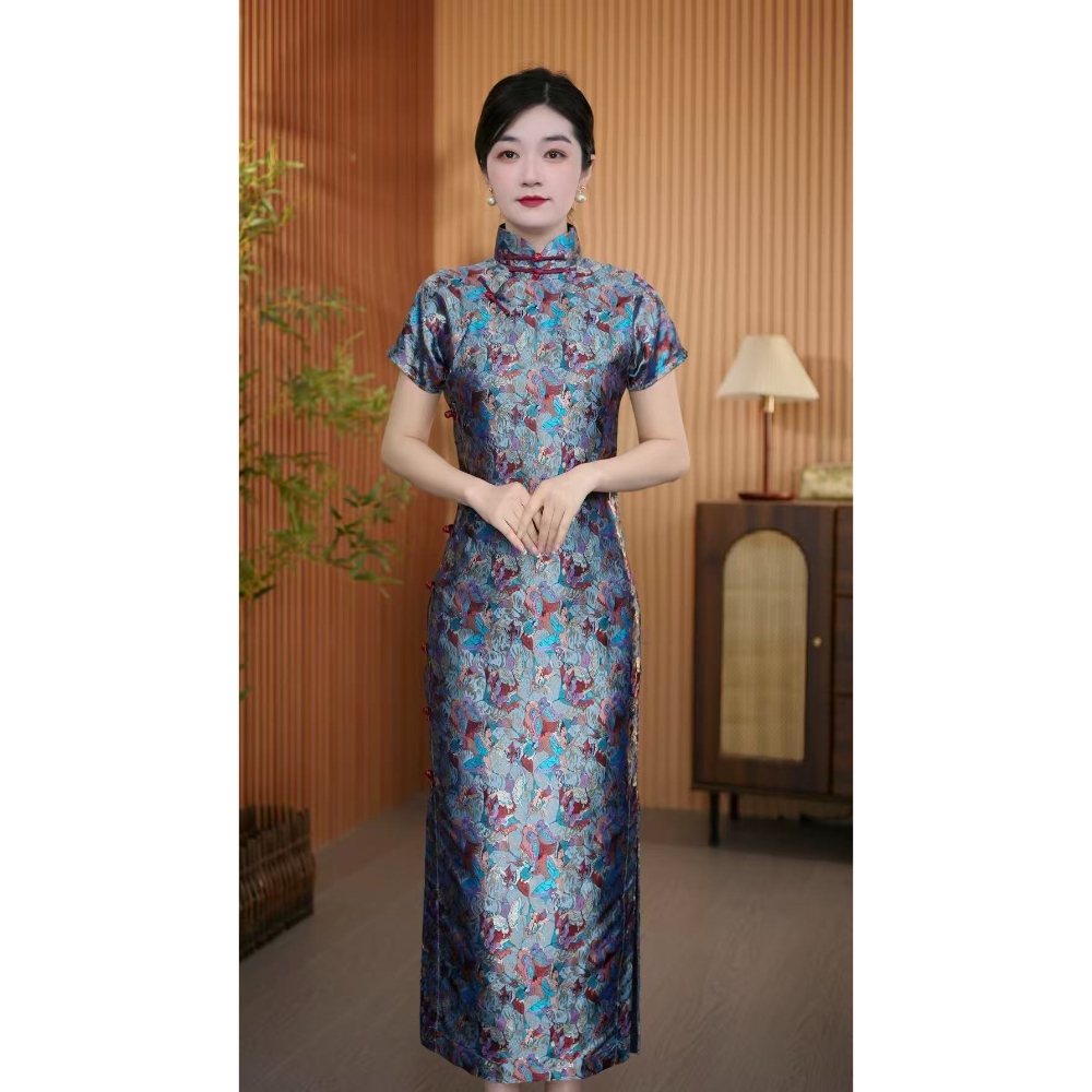 【香云蝶】全开襟衣长122夏季新款古法短袖中长款高档旗袍