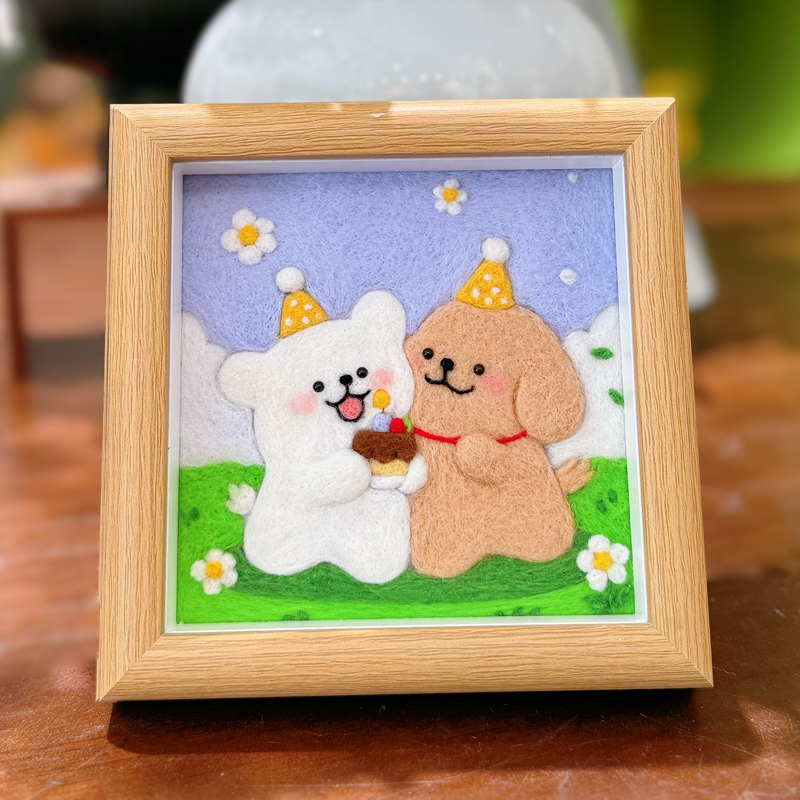 羊毛毡戳戳乐手工diy小猪小狗水豚相框画材料包节日生日礼物摆件