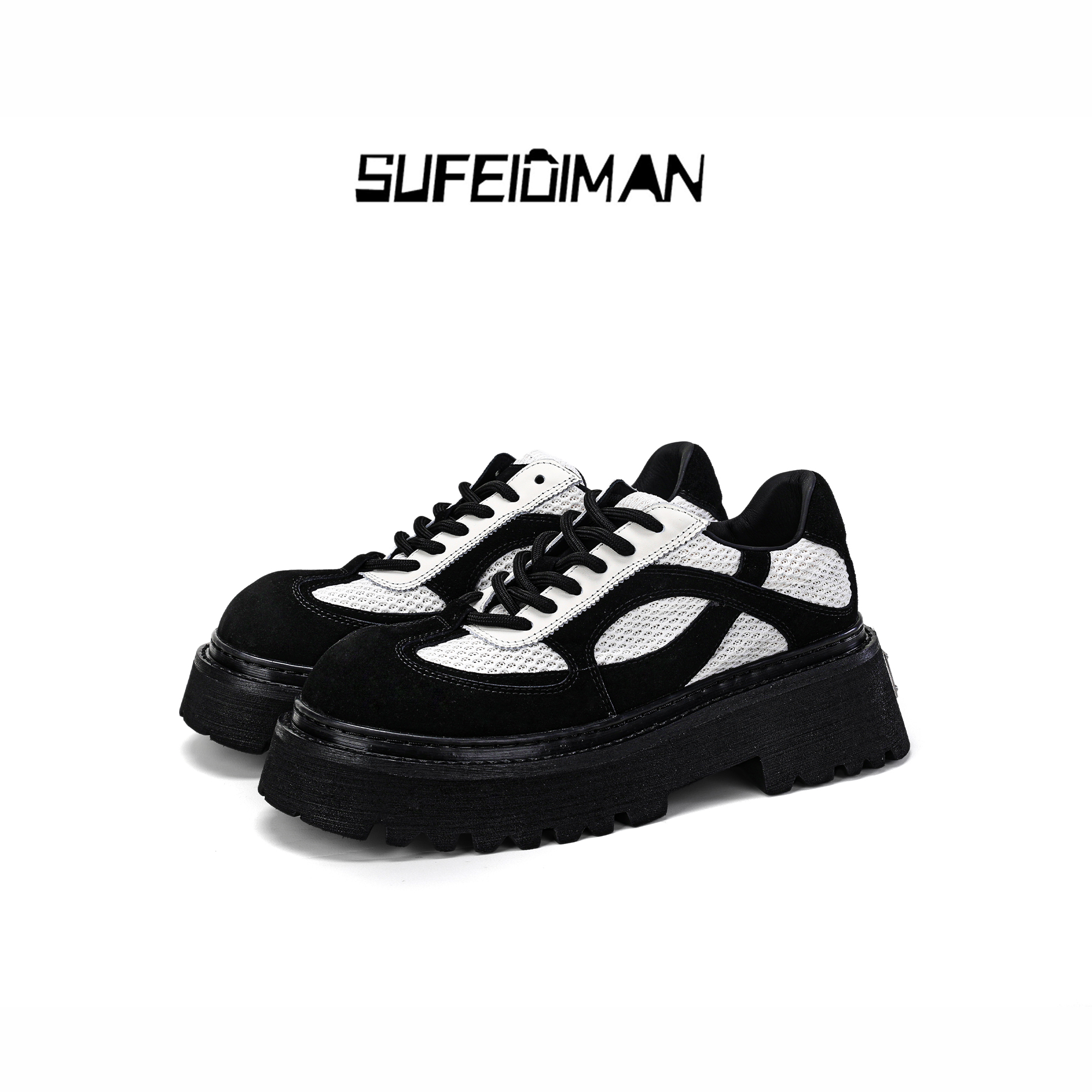 素菲迪缦鞋子休闲设计师男鞋系带圆头厚底小众时尚设计师真皮男款