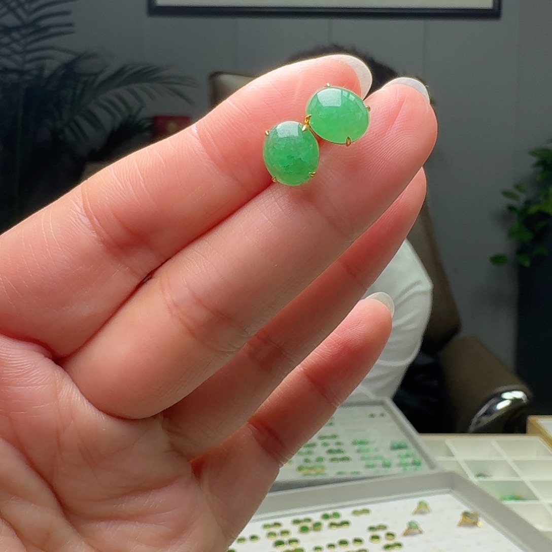 翡翠18K金镶嵌耳饰多样性发货其一