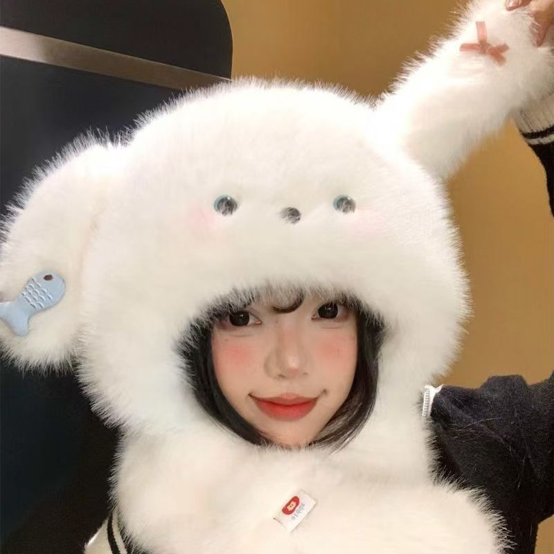 小鱼帽子冬季圆顶无檐雷锋帽帽子防风秋冬童帽卡通