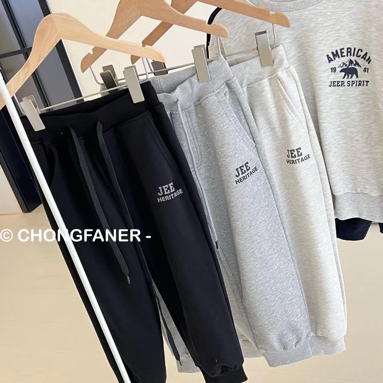 A133 童装出口韩国男女童新款纯棉松紧腰缩腿运动长裤 120-165码