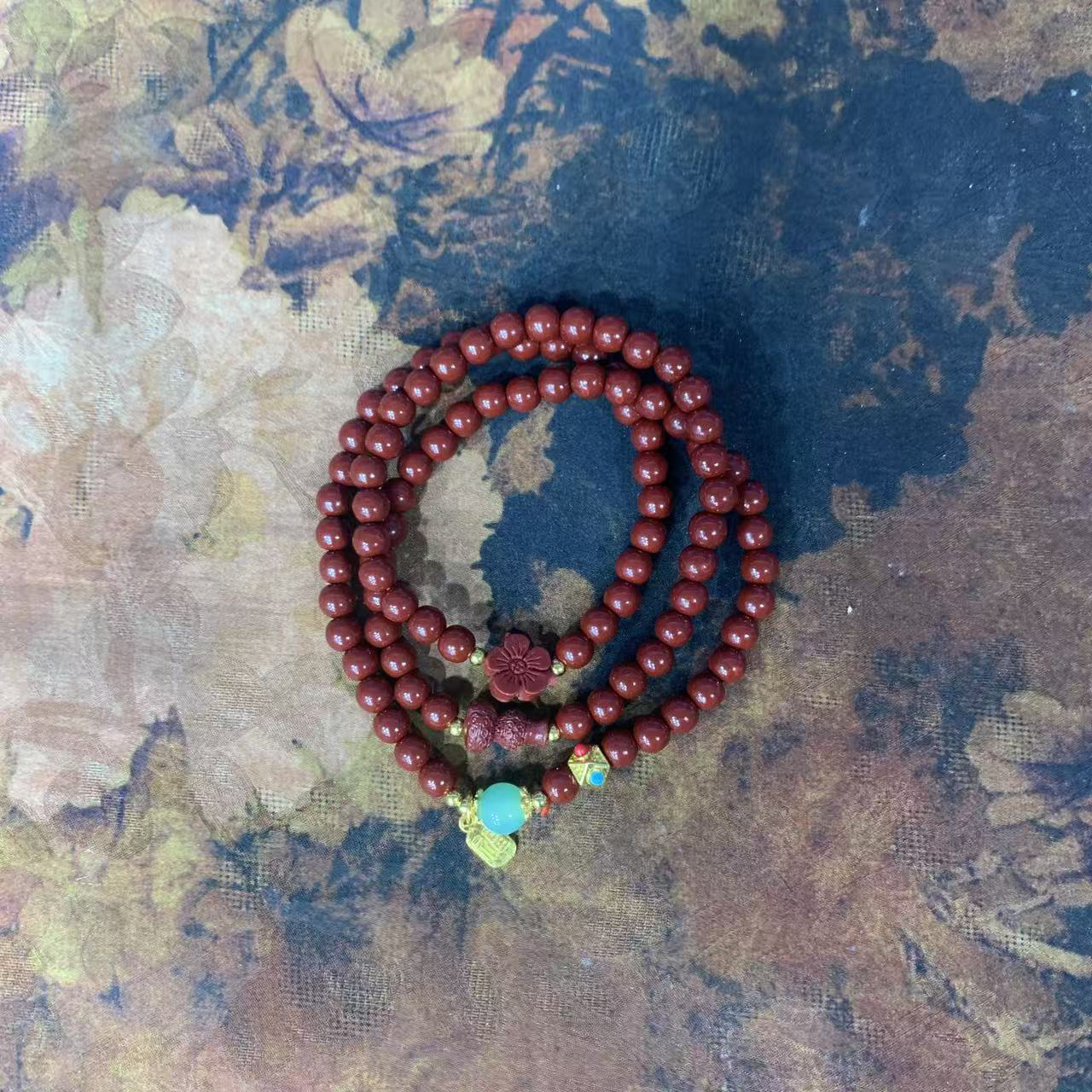 含辰砂工艺品S1301-朱砂0.6福禄双全桃花手串(无礼盒）1