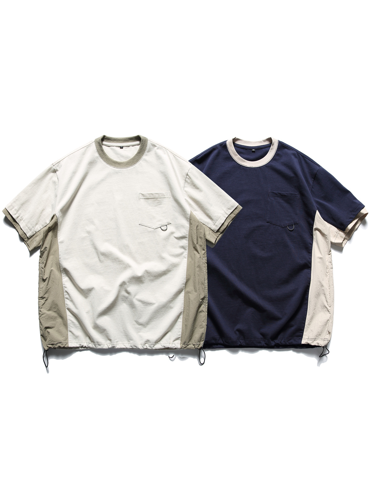 户外山系露营机能拼接工装短袖T恤男女宽松半袖体恤衫潮牌情侣TEE