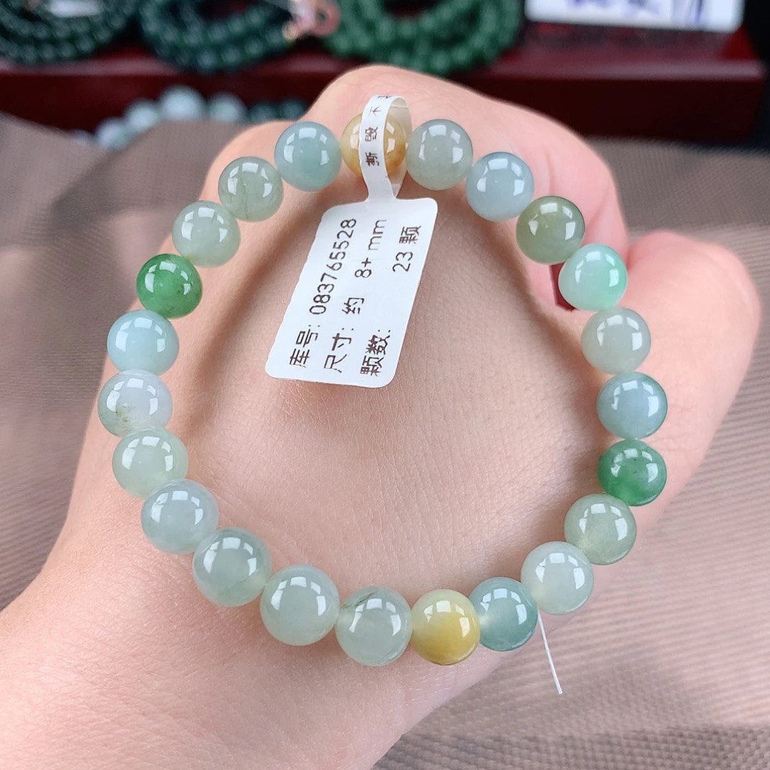 缅甸天然翡翠单圈手串A货8+m女士冰多宝手串冰透精美气质时尚女款