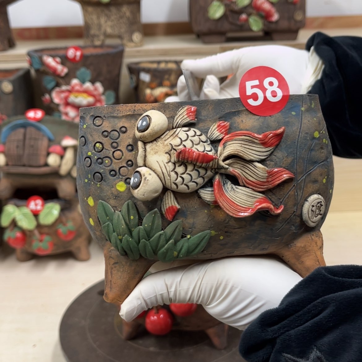 【闪购商品】紫砂花盆58号内口径12.5×15，带脚高11